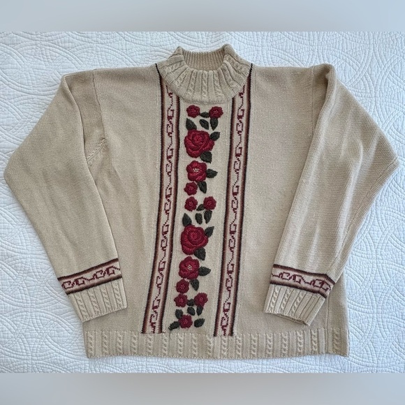 Alfred Dunner Sweaters - Vintage Valentine Sweater Embroidered Floral Large